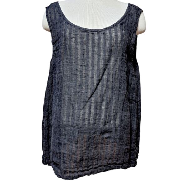 FLAX 100% Linen striped tank top black semi sheer size large flowy Lagenlook - Picture 8 of 8
